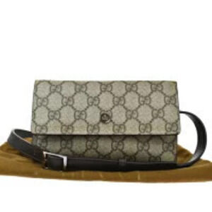 Gucci Waist Pouch Clutch Bag GG Brown Leather